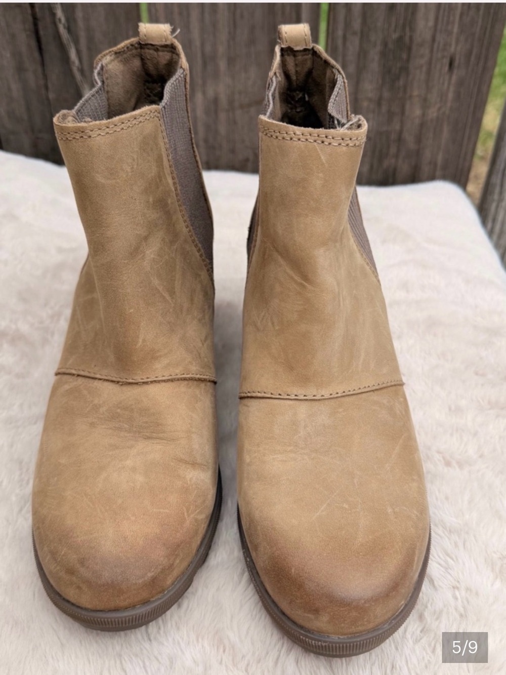Sorel Joan Of Arctic Wedge Chelsea Boots Tan Size 8.5 - Picture 5 of 9